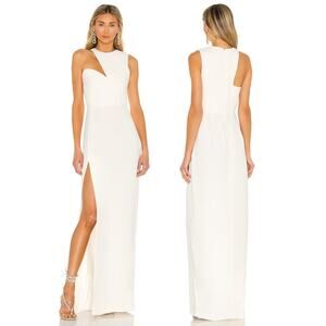 Amanda Uprichard Gilda Gown Maxi Dress Cut-Out Side Slit Bridal White Ivory Sz L